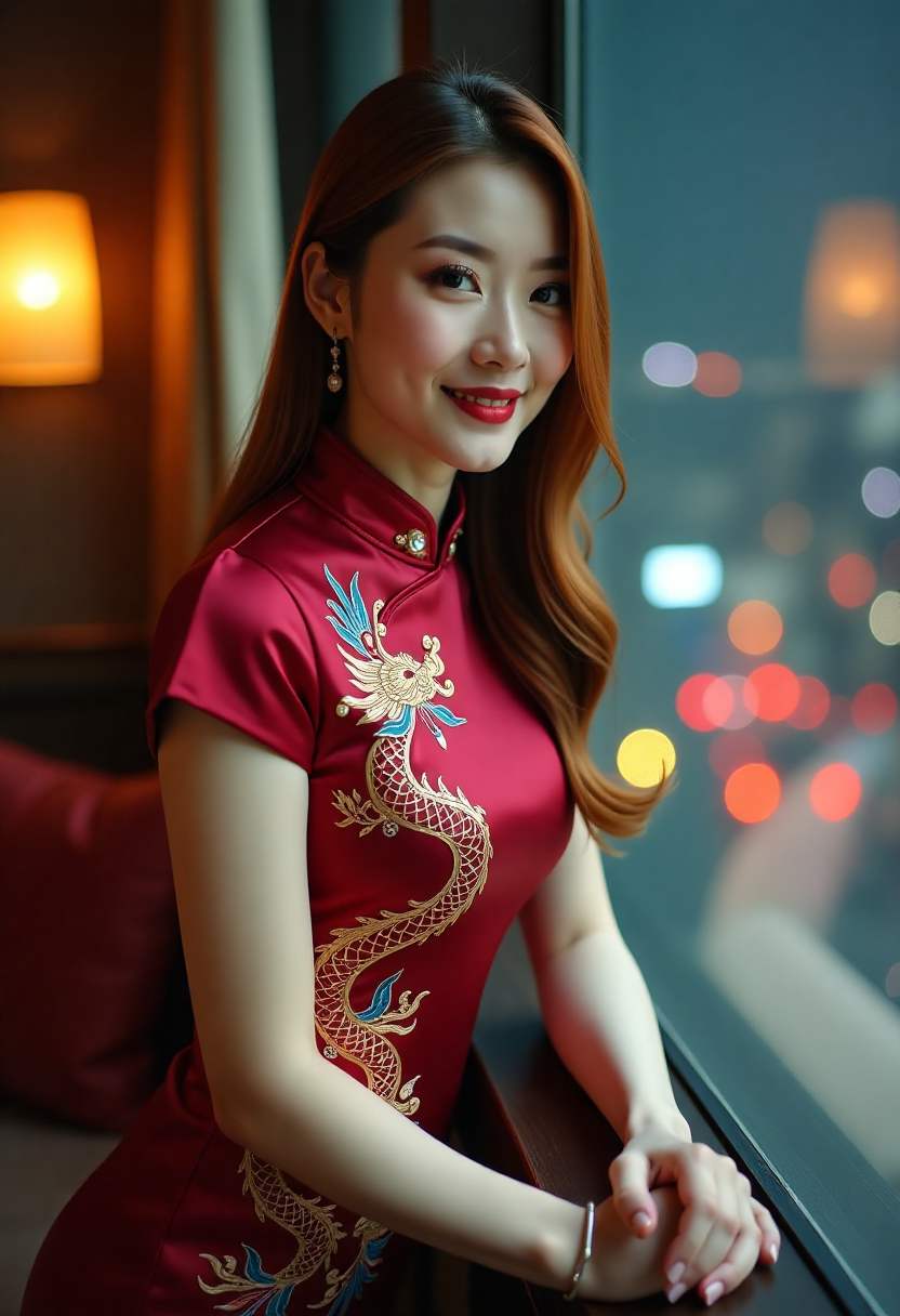 窗边的女人望向雨夜街道